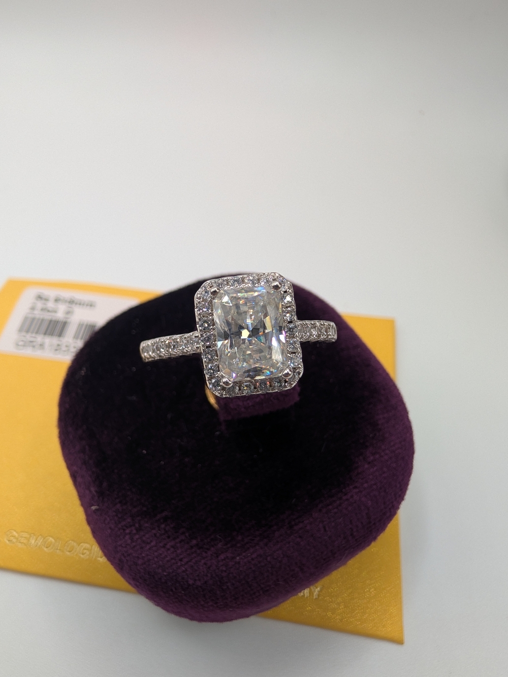 New 2CT Radiant Cut Moissanite Halo Ring 925 Silver GRA Cert - Size 8